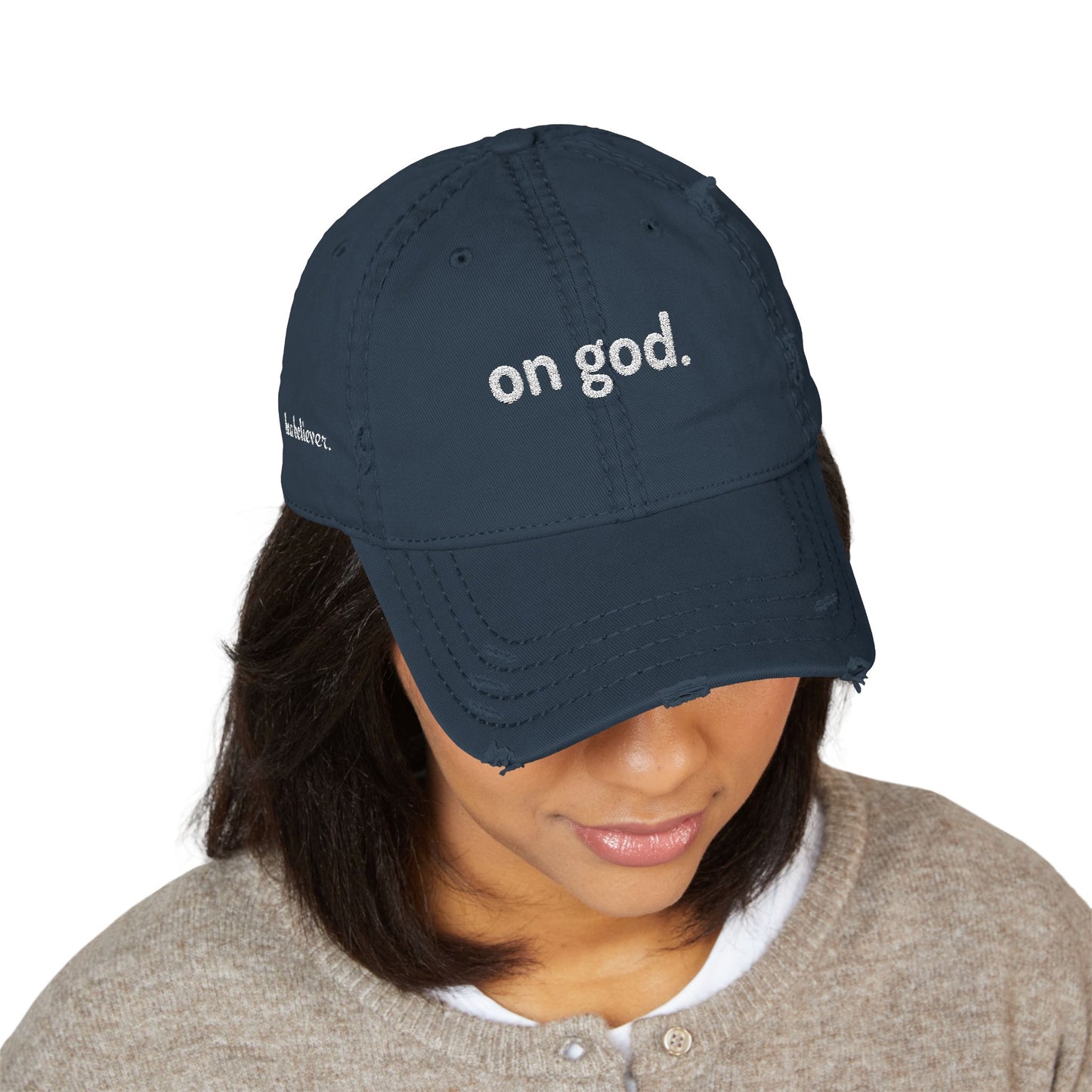 Embroidered Distressed Dad Hat - Casual, Trendy Headwear for Everyday Style, Gift for Dad, Adjustable Cap, On God Statement Hat, Cool [...]