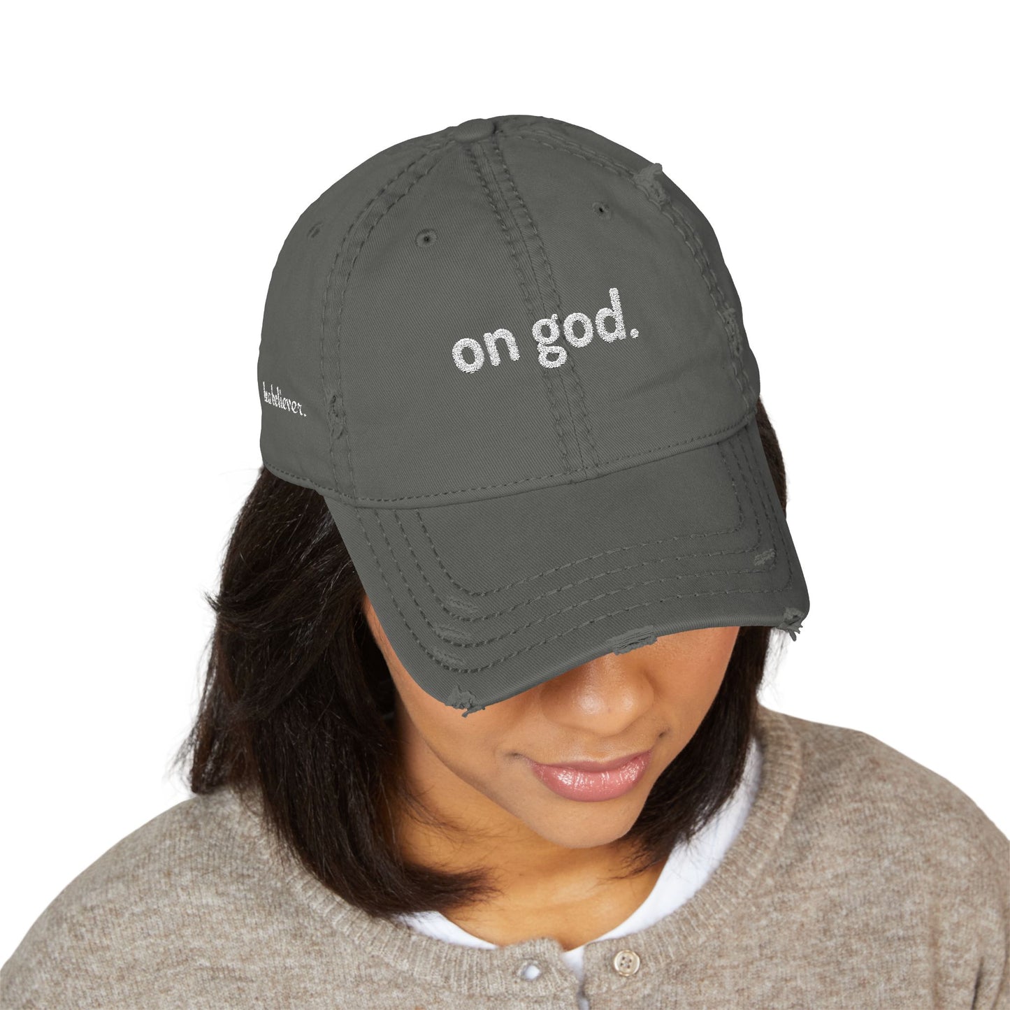 Embroidered Distressed Dad Hat - Casual, Trendy Headwear for Everyday Style, Gift for Dad, Adjustable Cap, On God Statement Hat, Cool [...]