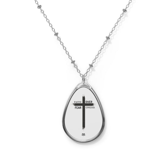 Faith Over Fear Oval Necklace, Inspirational Jewelry, Gift for Her, Faith-Based Pendant, Christian Necklace, Meaningful Accessories